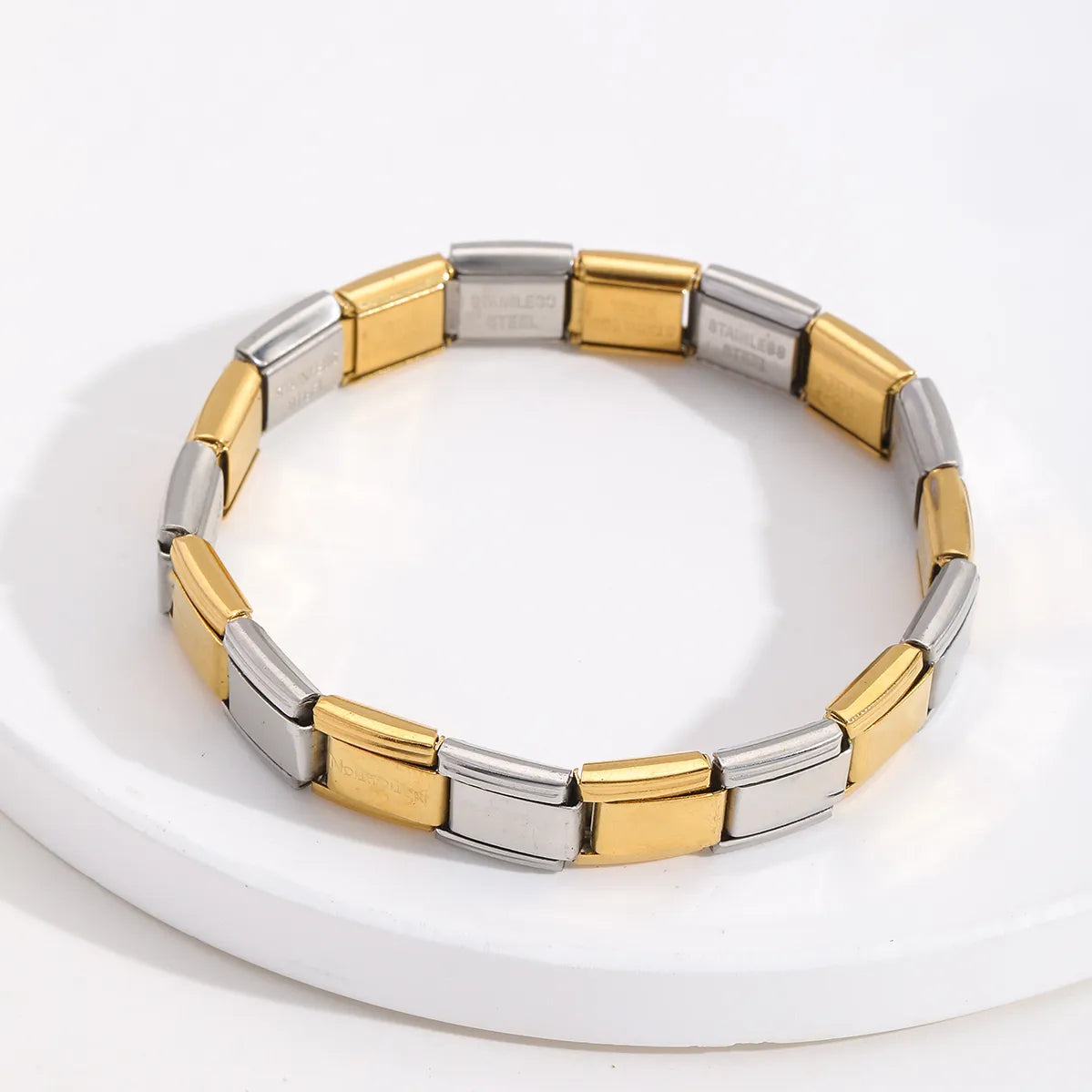 Pulsera italiana. Acero inoxidable. Bicolor, dorado con plata.