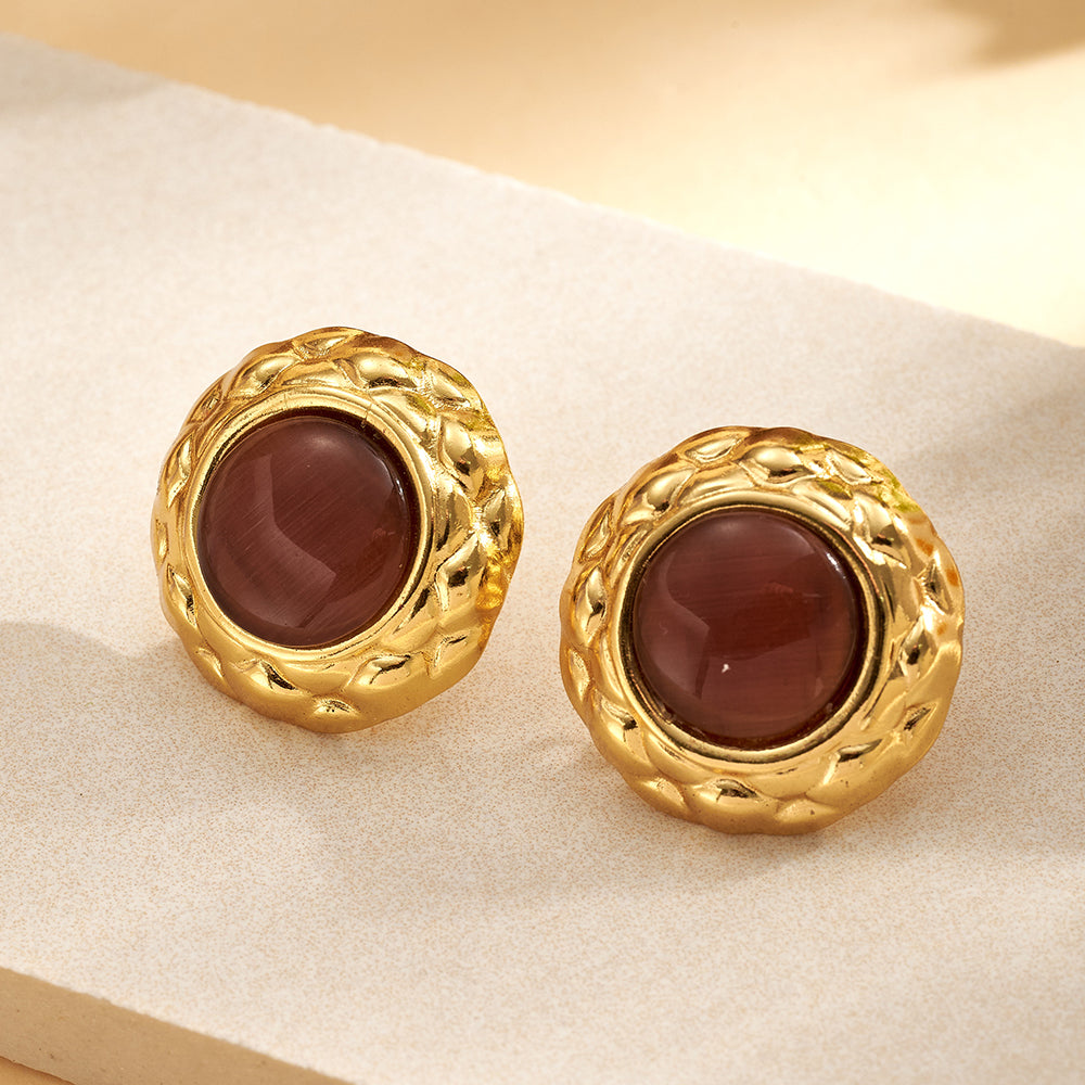 A19 - Aretes grandes. Color dorado con café. Acero inoxidable.