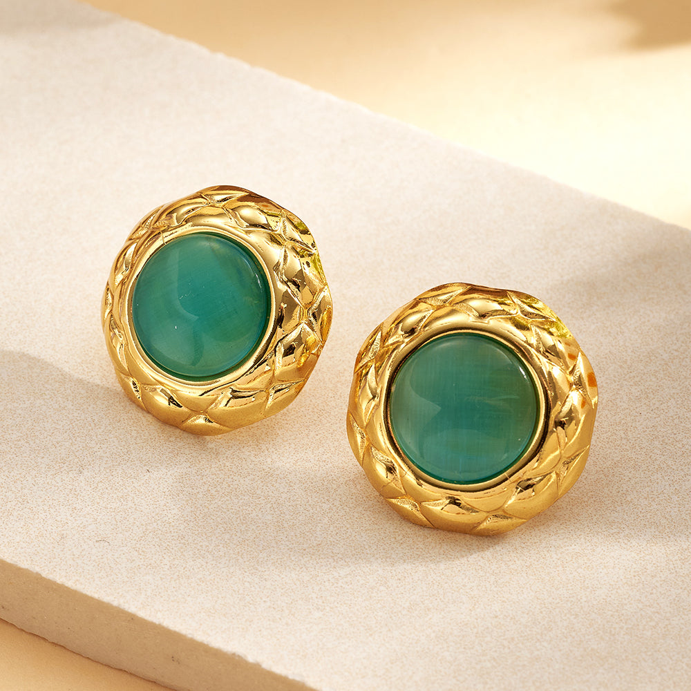 C04 - Aretes medianos. Color turquesa con dorado. Acero inoxidable.