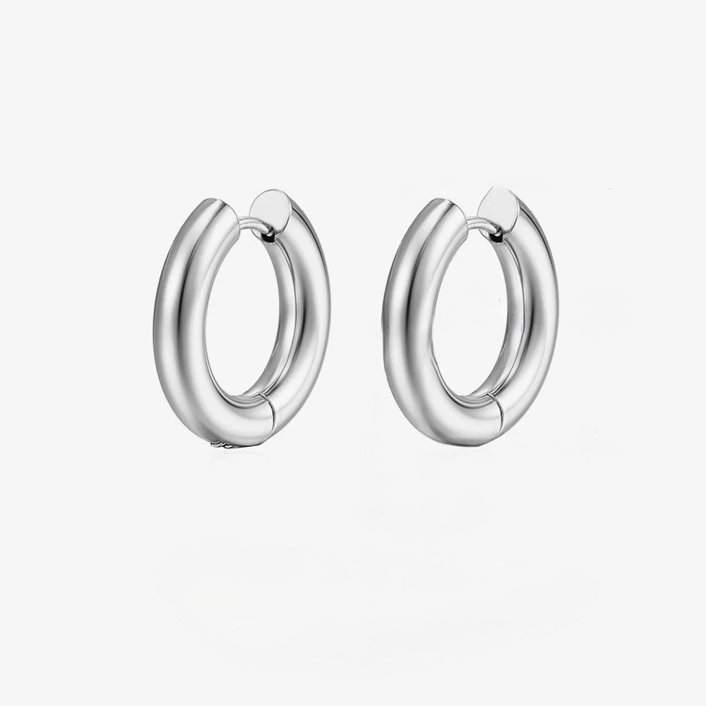 B16 - Arracadas clásicas, medianas. Color plateado. Acero inoxidable.