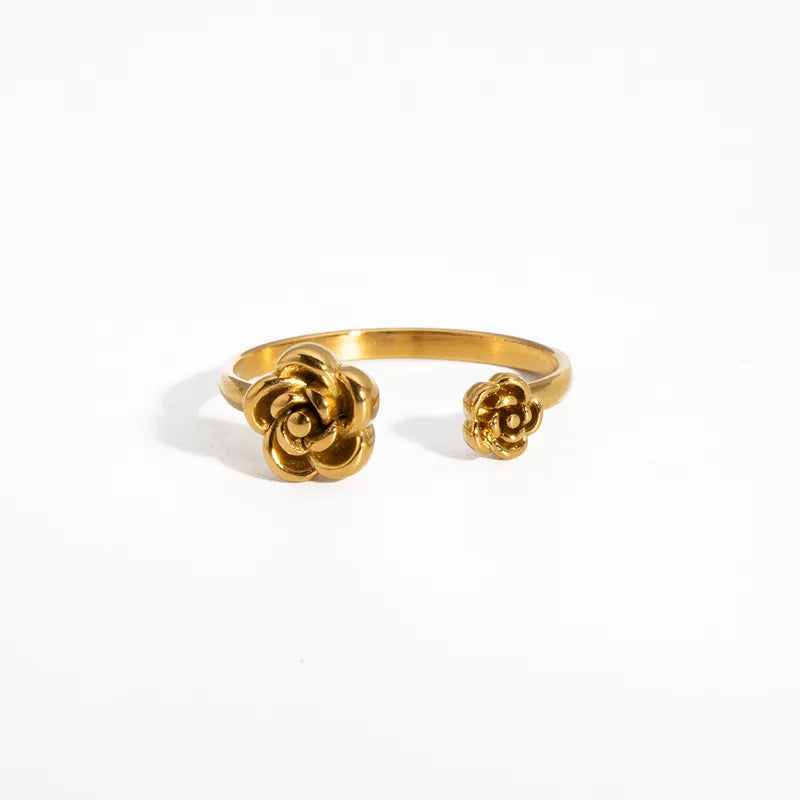 K14 - Anillo doble rosa, ajustable. Color dorado. Acero inoxidable.