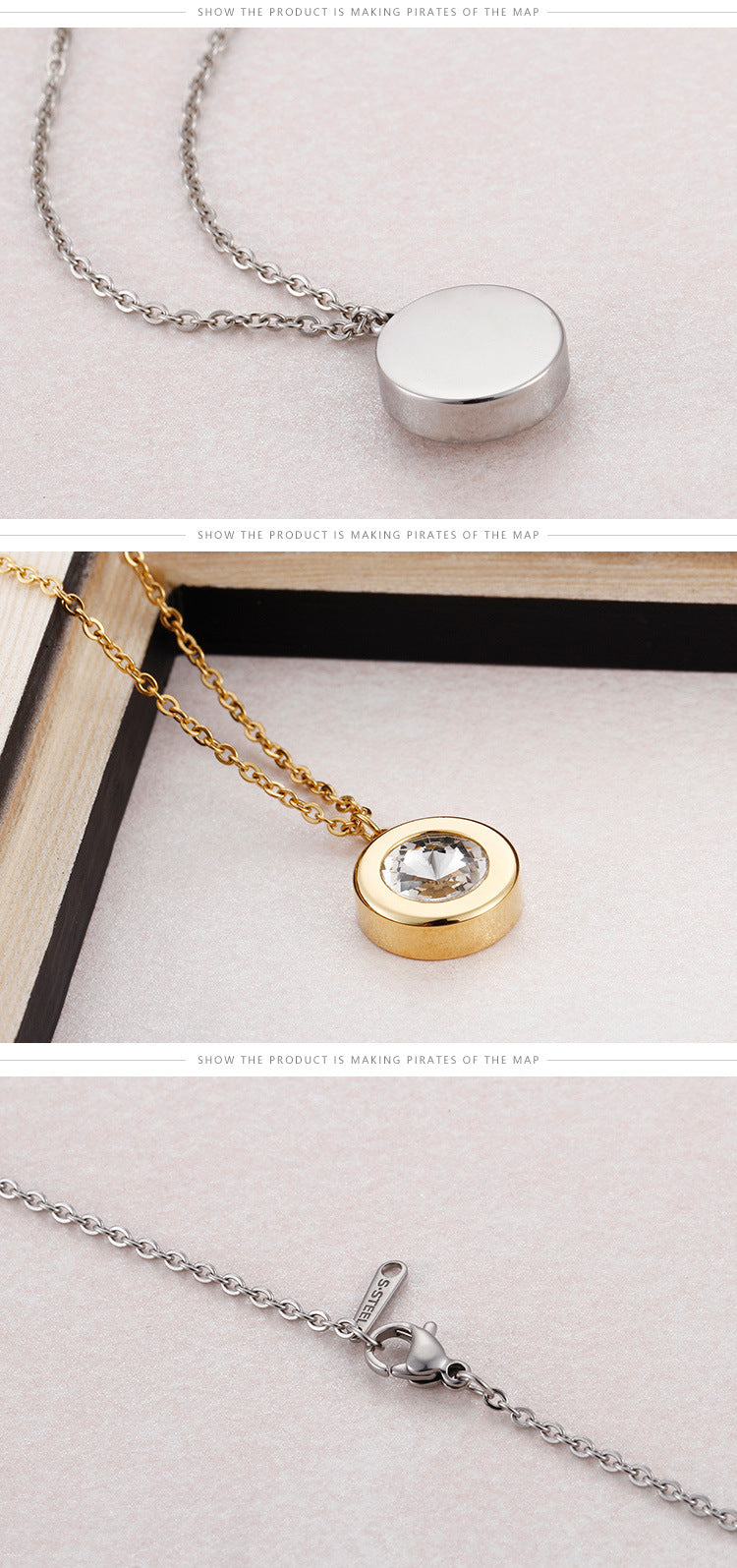 L17 - Collar con dije circulo con circonia. Color dorado. Acero inoxidable.