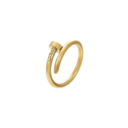Anillo en forma de tornillo. Talla 7. Color dorado. Acero inoxidable.
