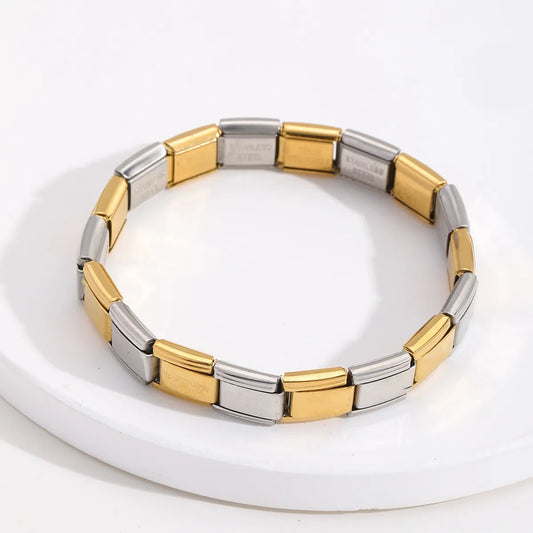 Pulsera italiana. Acero inoxidable. Bicolor, dorado con plata.
