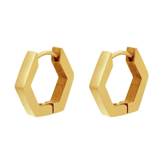 Arracadas hexagonales. Color dorado. Acero inoxidable.