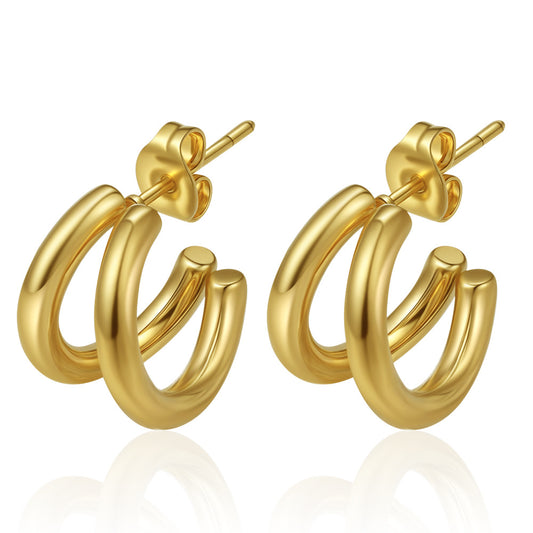 A03 - Arracadas dobles chicas. Color dorado. Acero inoxidable.