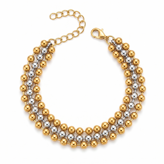 A23 - Pulsera bolitas bicolor. Acero inoxidable.