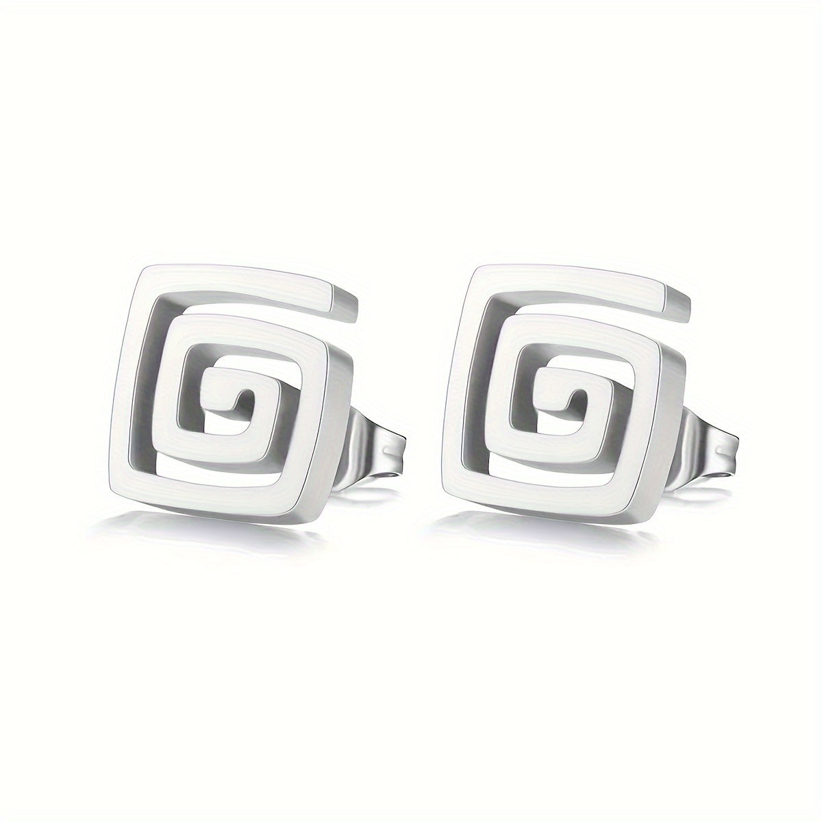 E14 - Aretes de espiral cuadrada. Color plateado. Acero inoxidable.