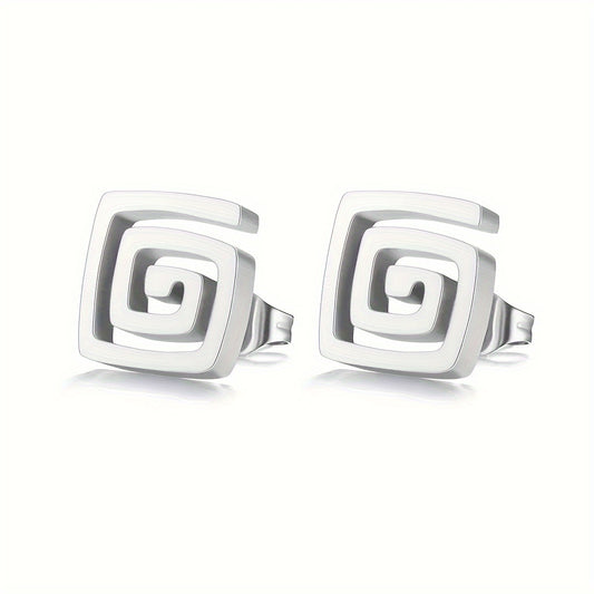 E14 - Aretes de espiral cuadrada. Color plateado. Acero inoxidable.