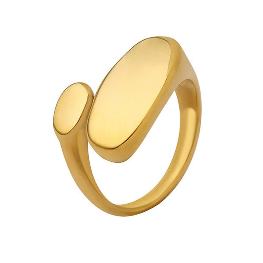 F21 - Anillo doble óvalo, ajustable. Color dorado. Acero inoxidable.