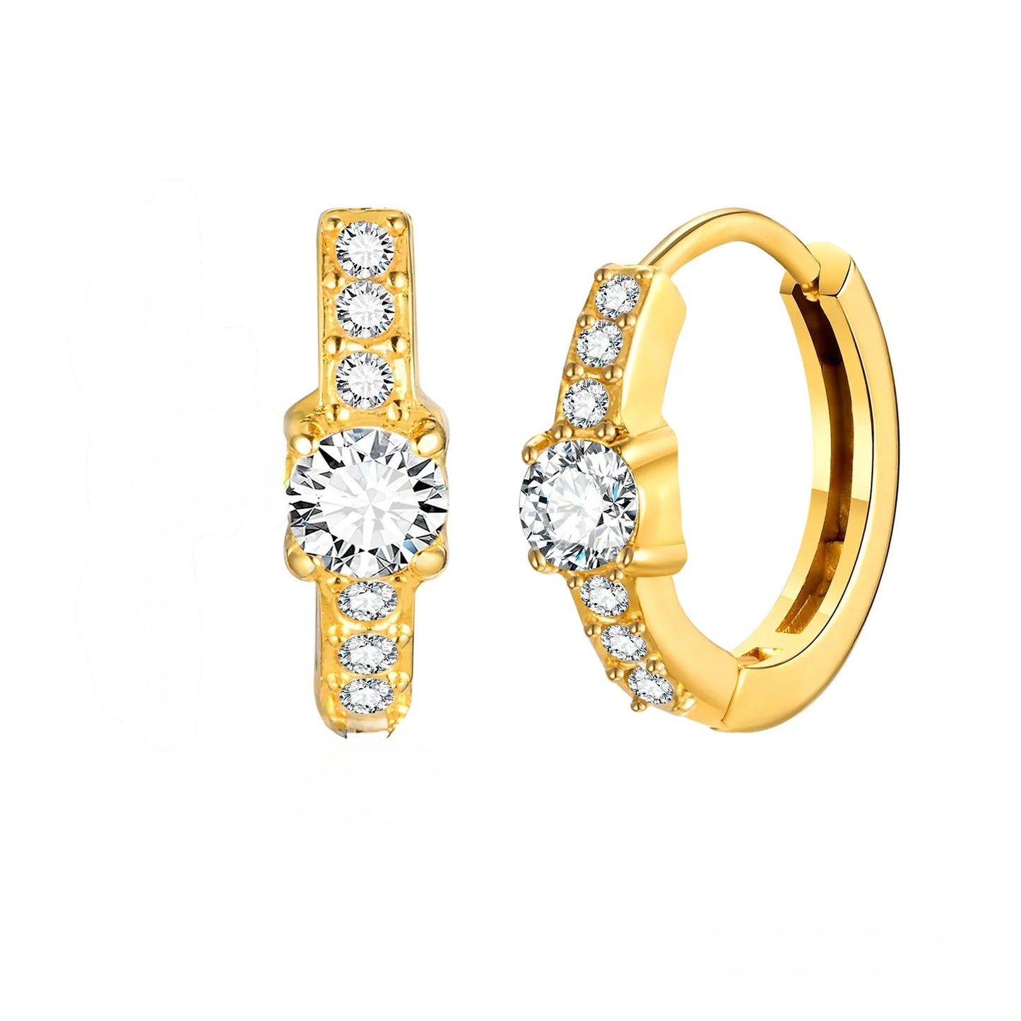 K21 - Arracadas chicas con circonias. Color dorado. Acero inoxidable.