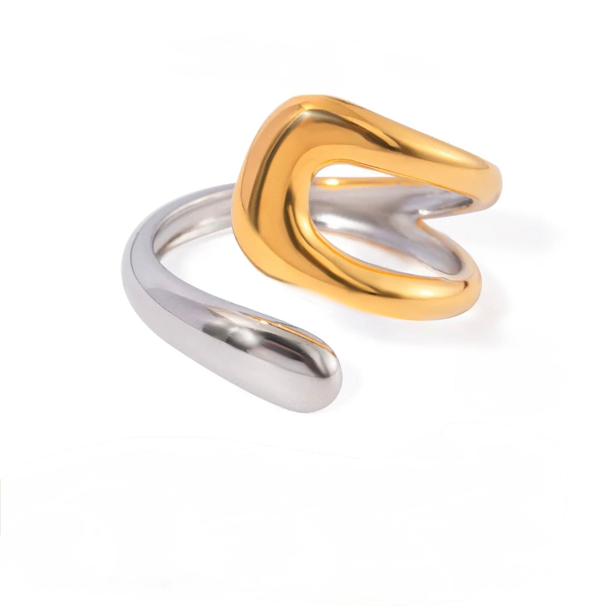 B04 - Anillo doble. Color dorado con plateado. Acero inoxidable.