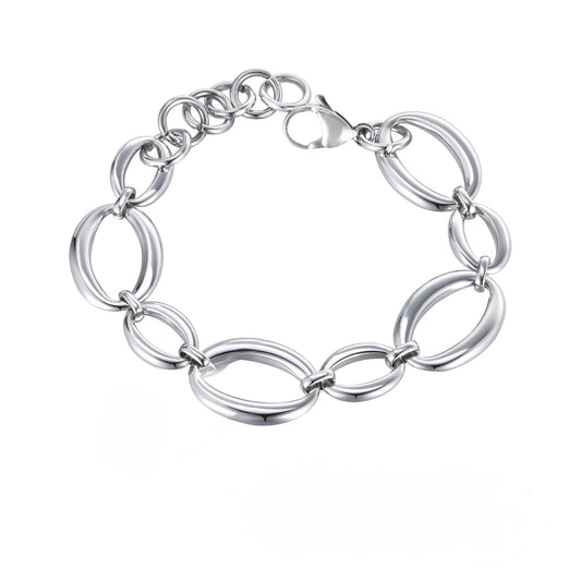 Pulsera eslabones diferentes tamaños. Color plateado. Acero inoxidable.