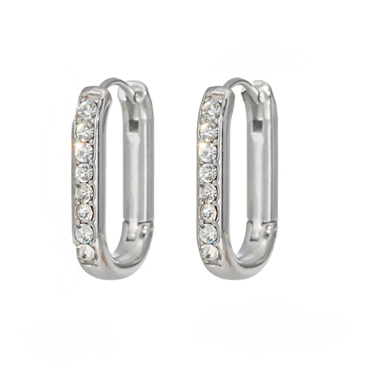 B22 - Arracadas con circonias. Color plateado. Acero inoxidable.