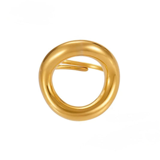 N16 - Anillo circulo grande, ajustable. Color dorado. Acero inoxidable.