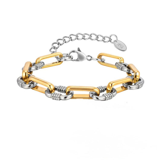 C20 - Pulsera eslabones gruesos. Color dorado con plateado. Acero inoxidable.