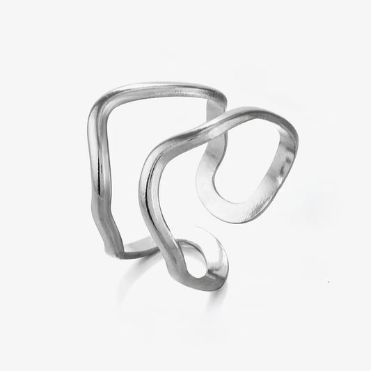 L05 - Anillo doble, ajustable. Color plateado. Acero inoxidable.