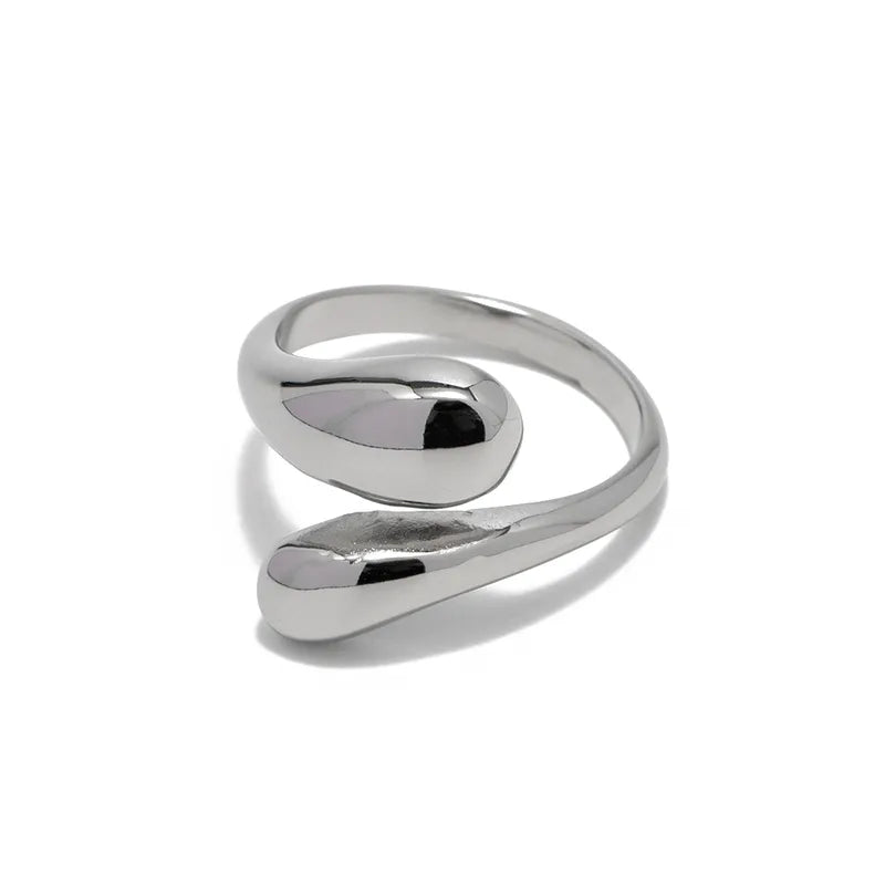G16 - Anillo doble gota, ajustable. Color plateado. Acero inoxidable.