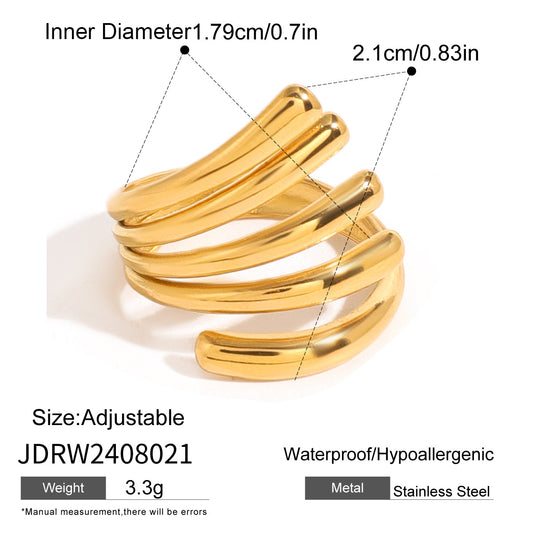 Anillo varias líneas. Color dorado. Acero inoxidable.