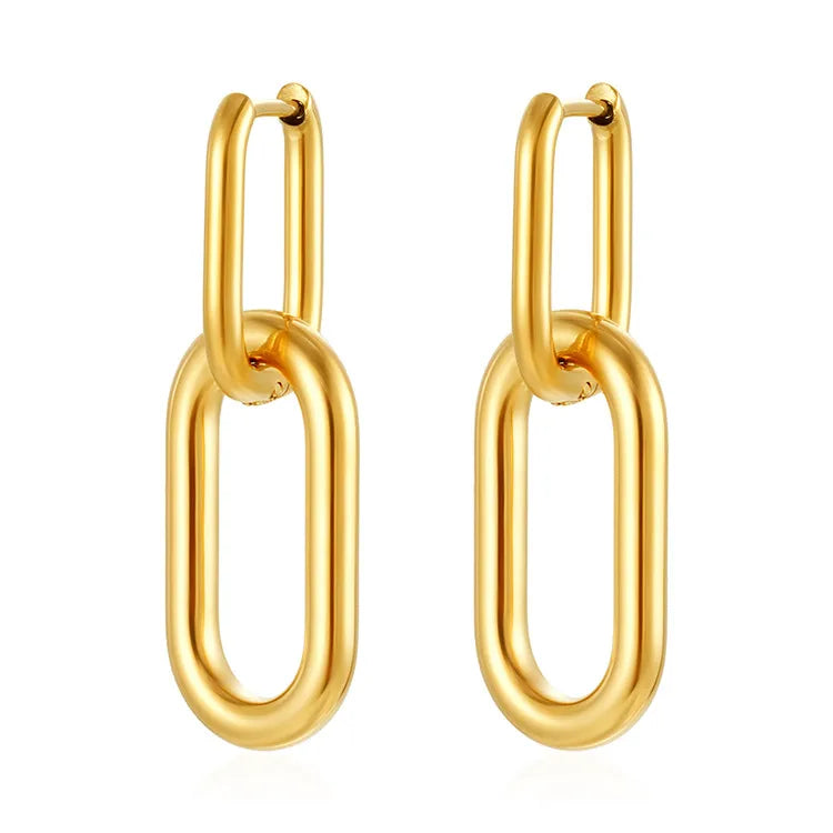 H20 - Aretes dobles de eslabón. Color dorado. Acero inoxidable.