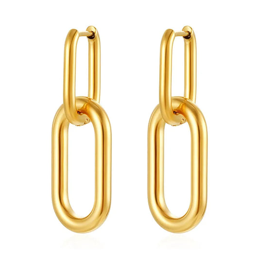 H20 - Aretes dobles de eslabón. Color dorado. Acero inoxidable.