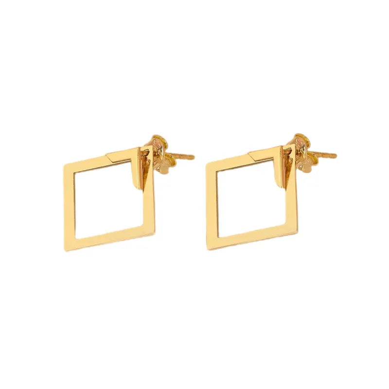 P24 - Aretes rombos. Color dorado. Acero inoxidable.